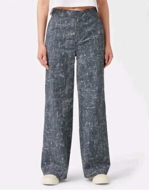 Dickies Women's Regular Fit Wide Leg Work Pants Navy‎ Crosshatch Size 4R